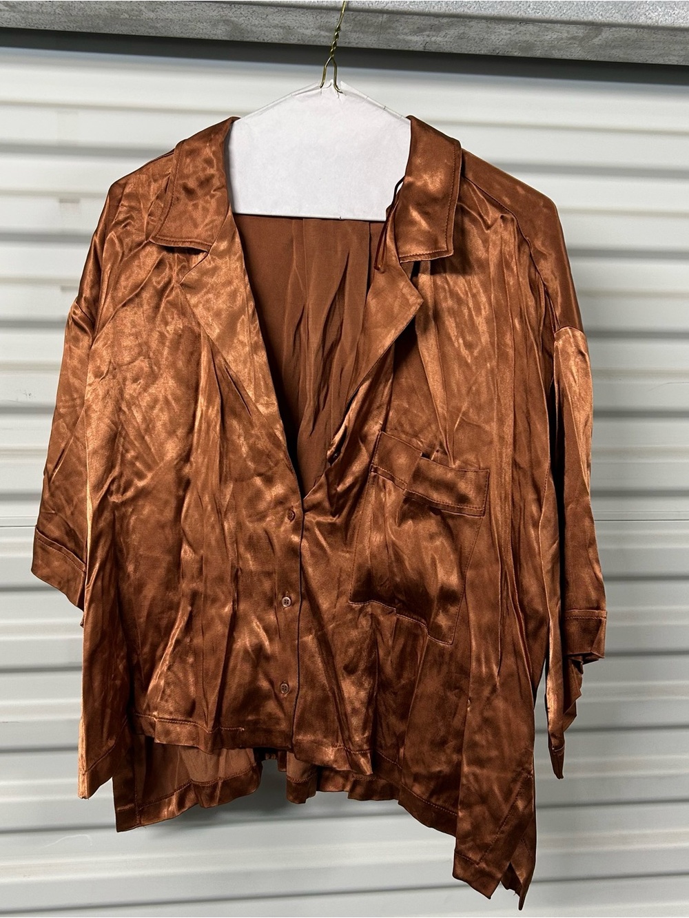 Zara Copper Satin Button-Down Shirt